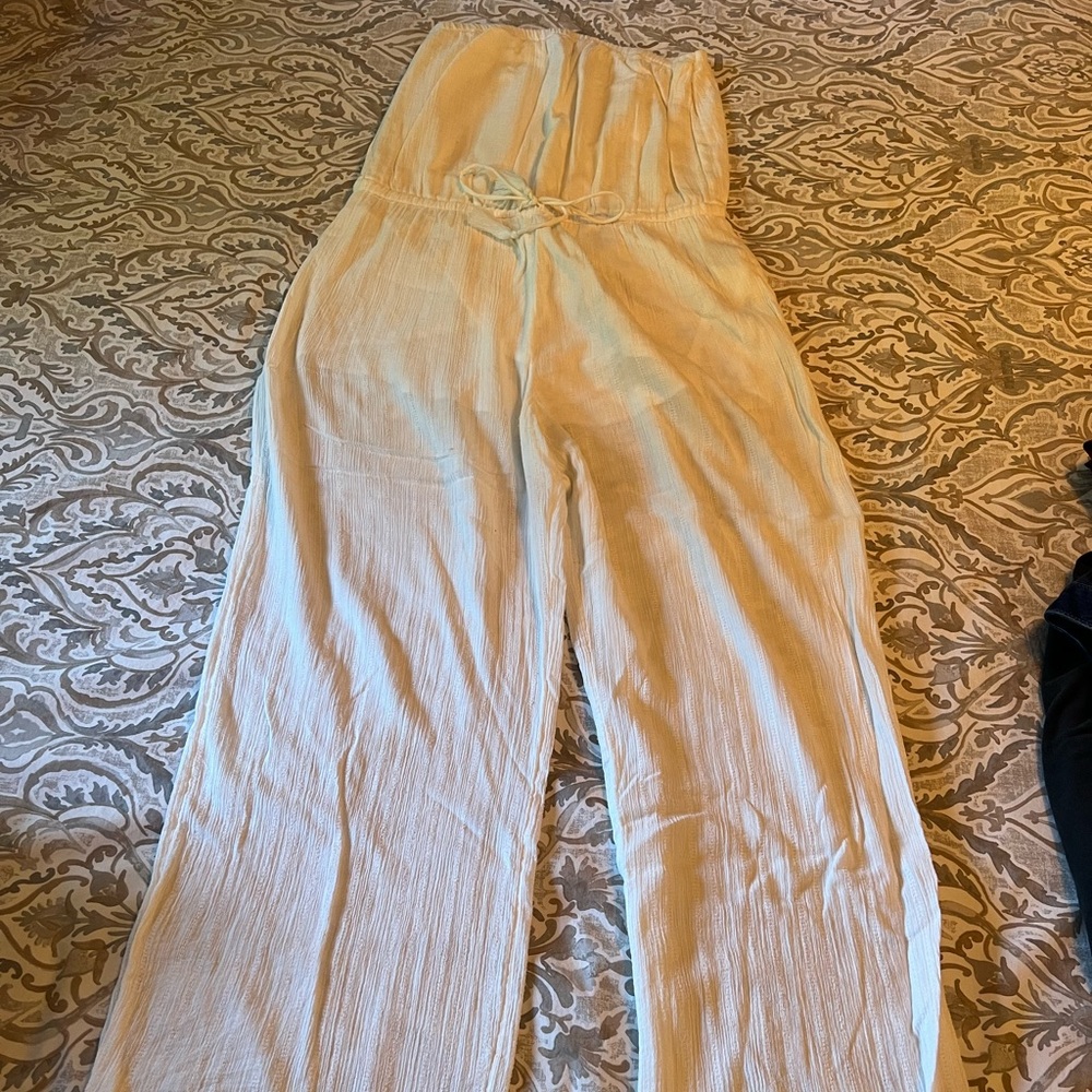 Womens Aerie white gauze strapless jumpsuit